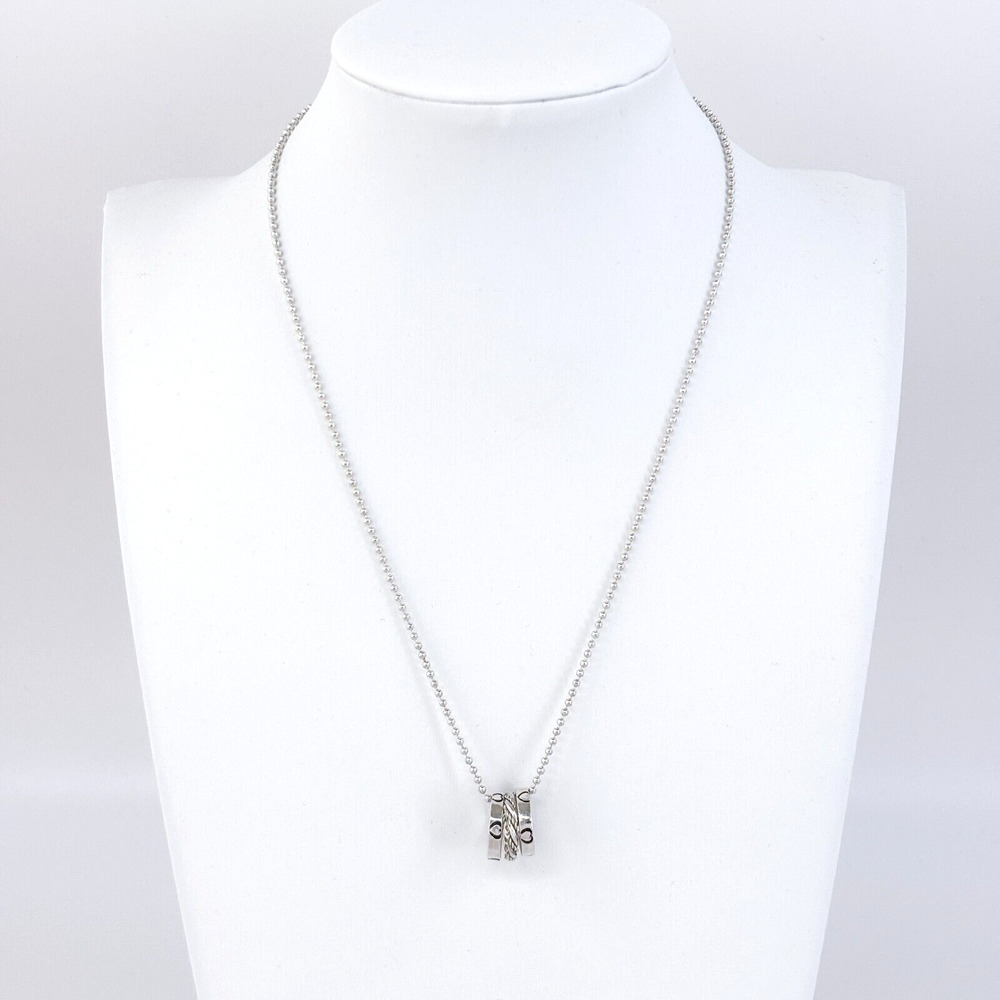 Italian Triple Ring Charm Ball Chain Necklace | Vintage 925 Sterling Silver 16"